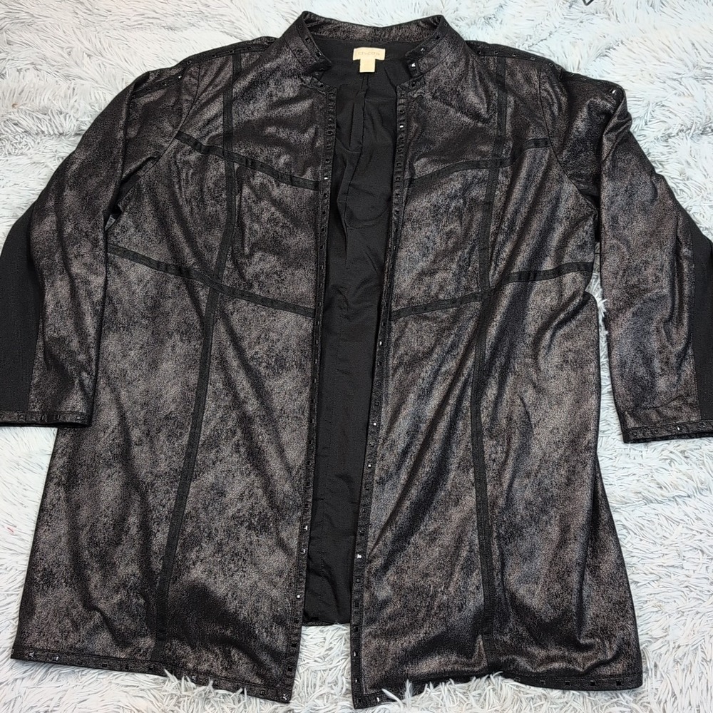 Chico's Jacket Womens Plus 4 Black Blazer Comfort Lightweight Open Front Preppy